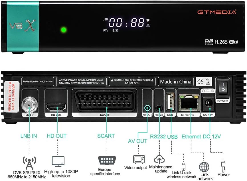 GTMEDIA V8X HD DVB-S/S2/S2X FTA Digital Satellite Receiver, Free to Air Built-in 2.4G WiFi TV Sat Decoder Supports Intelsat 901 at 27.5°W BBC Channel: Home Audio & Theater