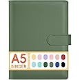 Sooez A5 Notebook Binder, 6 Ring Planner with Stylish Design, Loose Leaf Personal Organizer Binder Cover with Magnetic Buckle Closure, PU Leather Binder for Women with Macaron Colors(Olive Green)