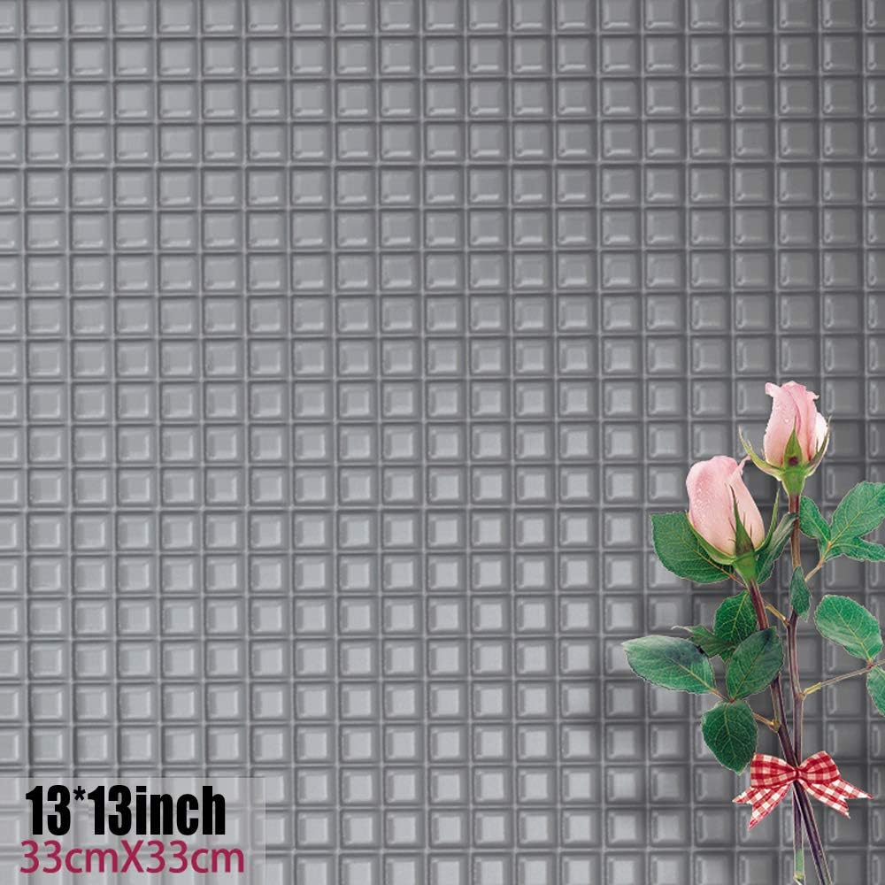 Waterproof Mosaic Wallpaper Thickening 3D Mosaic Wall Panels Self-Adhesive 3D Wall Paper Eco-Friendly XPE Foam 13X13 (inch) (15, Grey)