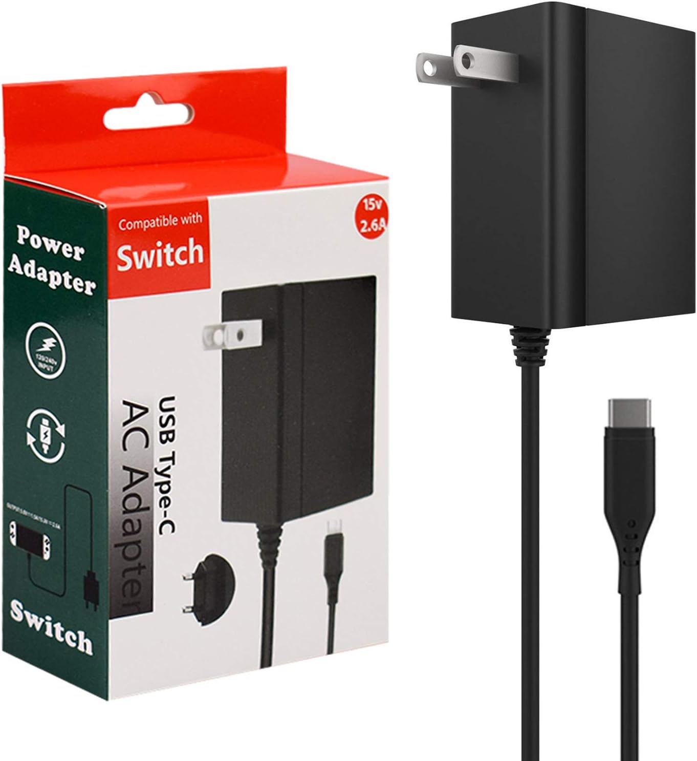 Charger for Nintendo Switch AC Adapter for Nintendo Switch - Fast Travel Wall Charger with 5FT USB Type C Cable 15V/2.6A Power Supply for Nintendo Switch Supports TV Mode and Dock Station