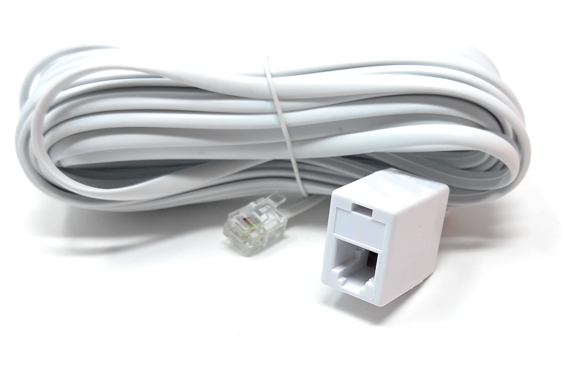 DRUT 10m, RJ11 Male to RJ11 Socket Female ADSL Lead for Broadband, Phone, Router, Modem, Telephone Extension Cable (33ft, White)