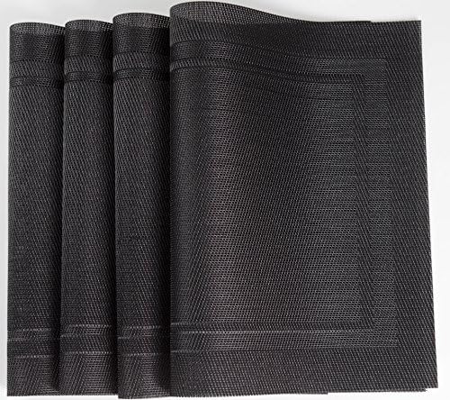 Table Placemats Heat & Stain Resistant, Washable, Vinyl Table Mats for Dining/Kitchen Table (4, Black)