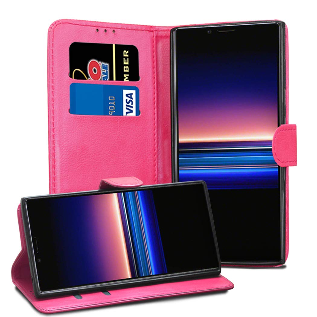 GAPlus Sony Xperia 1 Leather Case - Premium Wallet Case Leather Flip Cover For Sony Xperia 1 XZ4 6.5" [Card Holder] [Magnetic Closure] (Pink)