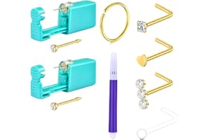 QWALIT Self Nose Piercing Kit at Home Nose Piercing Kit Nose Ring Piercing Kit Nose Piercing Kit with Nose Rings Disposable Nose Piercing Gun Kit Gold Piercing Kit for Nose