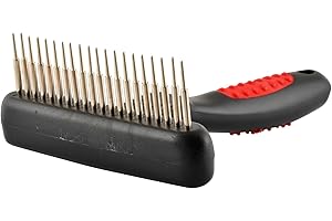 Jeffers Pet Magic Spring Undercoat Rake, Black & Red, 20 Long Pins - Rotating Retractable Teeth for Dogs, Cats - Grooming Tool for Shedding, Detangling, Removing Fur and Mats - Black Red