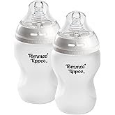 Tommee Tippee Silicone Coated Glass Baby Bottles for Feeding, 9 0z, Anti-Colic, 0+ Months, Slow Flow Breast-Like Nipple, Shatter-Proof Glass, BPA Free, Pack of 2
