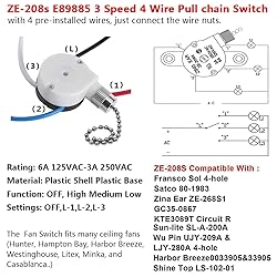 Ceiling Fan Switch Zing Ear ZE-208s E89885 3 Speed