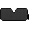 Motor Trend Black Accordion Folding Car Windshield Sun Shade - Blackout Sun Visor for Car Windshield - Foldable Jumbo Sunshade and Front Window Truck Sun Screen for UV Sun Protection - 66 x 27