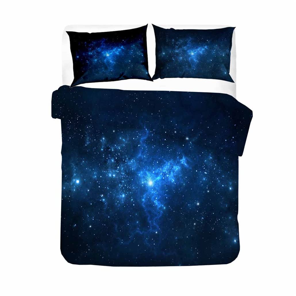 goodbath King Size Duver Cover Sets, Outer Space Galaxy Universe 3 Piece Bedding Set with 2 Pillowcases,Blue