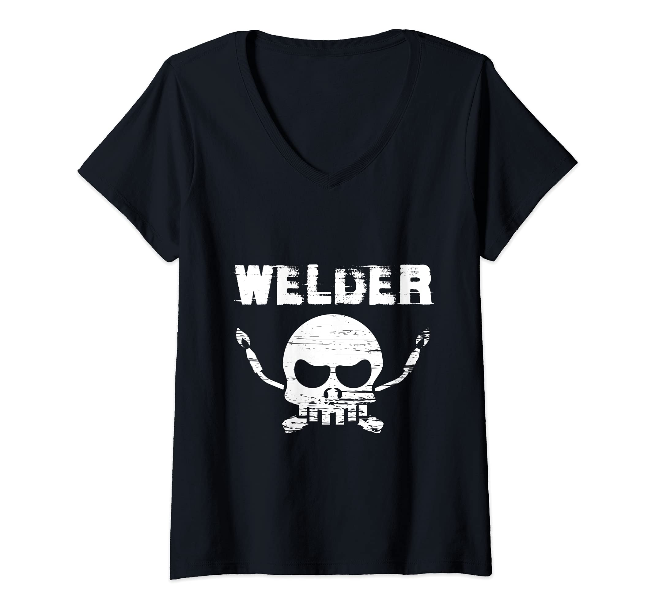Womens Skull Welder Engineer Fabrication Engineering Welding V-Neck T-Shirt