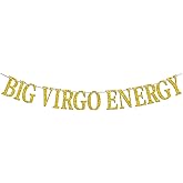Big Virgo Energy Banner, Virgo Season August/Sept. Birthday Party Decor - 12 Constellation Theme Birthday Party Decorations Supplies, Gold Glitter