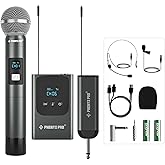 Phenyx Pro Dual Digital Wireless Microphone System, w/Handheld Dynamic Microphone, Bodypack Transmitter, Mini Receiver, 2x15 UHF Frequencies, Headset/Lapel Mic for Singing (PDP-2-1H1B)