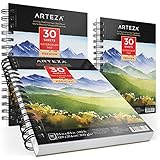 Arteza Watercolor Pad, 3 Pack, 5.5"X8.5" Painting &amp; Drawing Paper Sketchbooks, 90 Sheets Total, 140 lb./300gsm Cold Pressed Paper, Acid Free, Perfect for Wet, Dry &amp; Mixed Media Painting