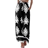 KISSMODA Womens Palazzo Lounge Pants Drawstring Elastic Waist Wide Leg Pants with Pockets Casual Boho Trousers