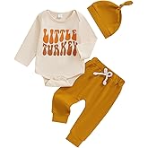Sasaerucure Infant Baby Boy Thanksgiving Outfits Long Sleeve Onesie + Pants + Hat 3Pcs Set Baby Boy Turkey Clothes