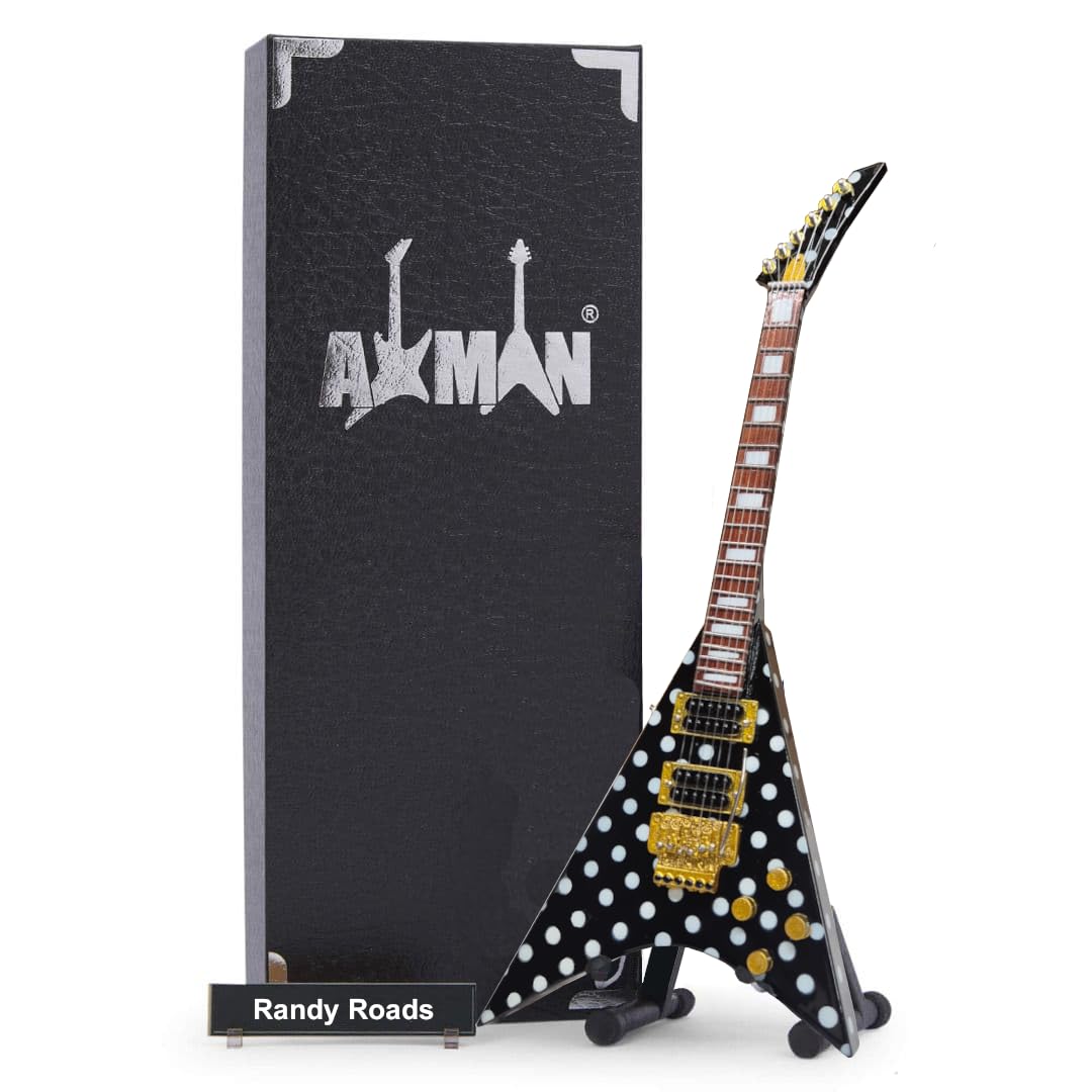 Axman Randy Rhoads (Quiet Riot) Miniature Guitar Replica - Music Gifts - Handmade Ornamental 1/4 Scale - Includes a Display Box, Name Tag and Miniature Guitar Stand
