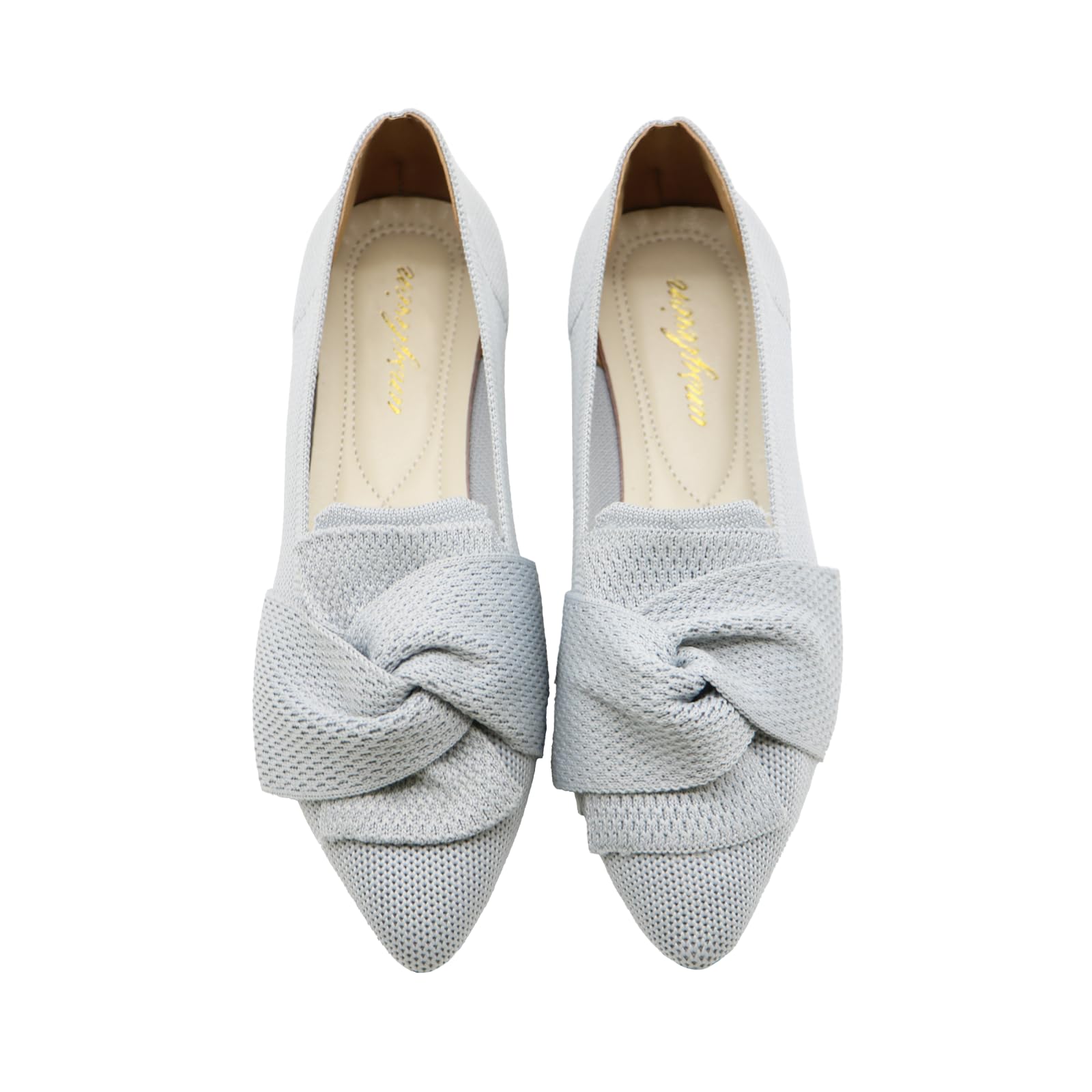 Photo 1 of unsylvion Flats for Women Featuring Pointed Toe, Elegant Bow, and Comfortable Knit, Softable Classical Shoes Grey