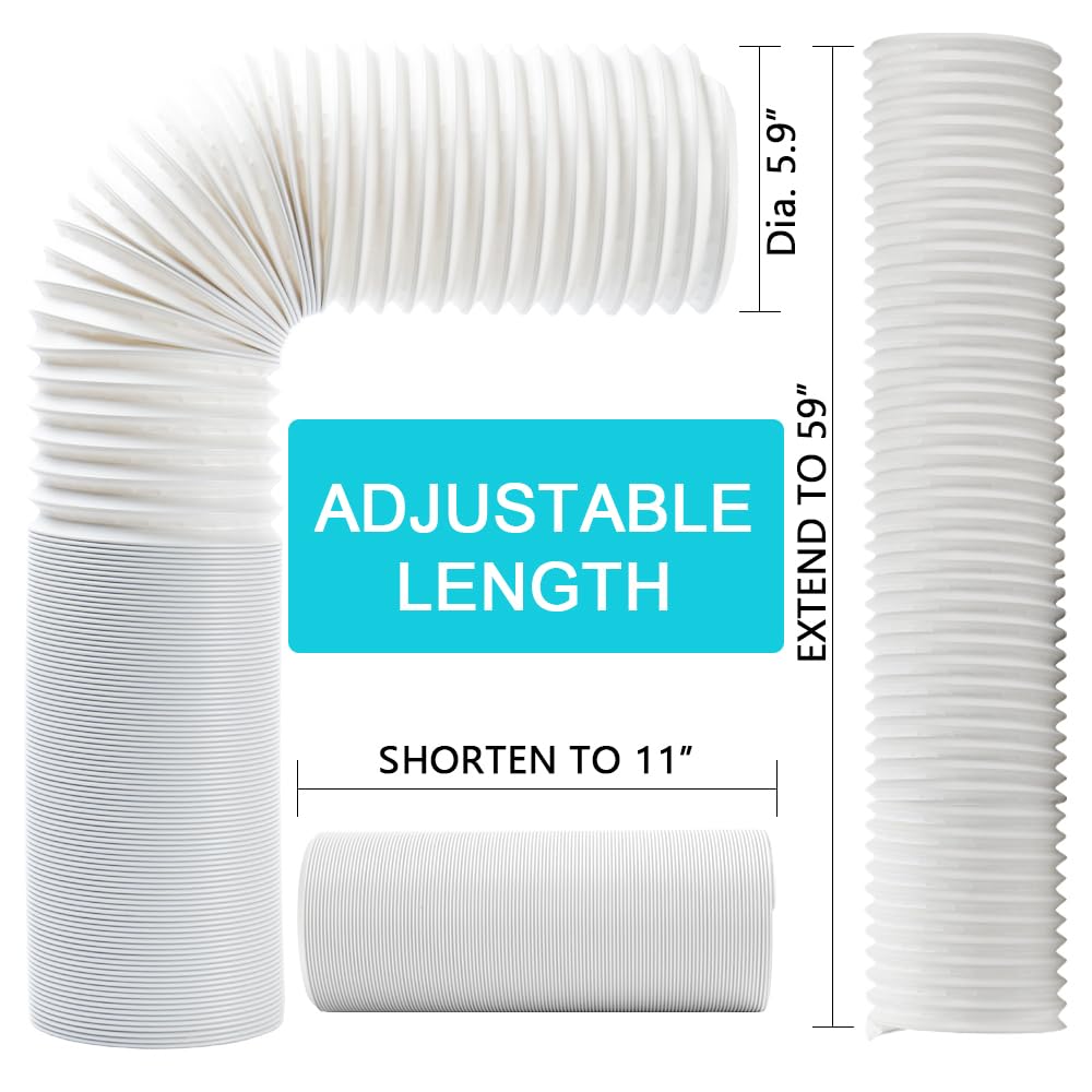 BEWAVE Portable Air Conditioner Hose, Portable Exhaust Vent Hose with 5.9 Inch Diameter, Universal Replacement AC Vent Hose Length up to 59