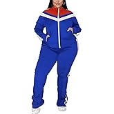 UOUA Women's Plus Size Jogging Suit 2 Piece Sweatsuit Long Sleeves Jacket & Pants Two Piece Track Set Outfit