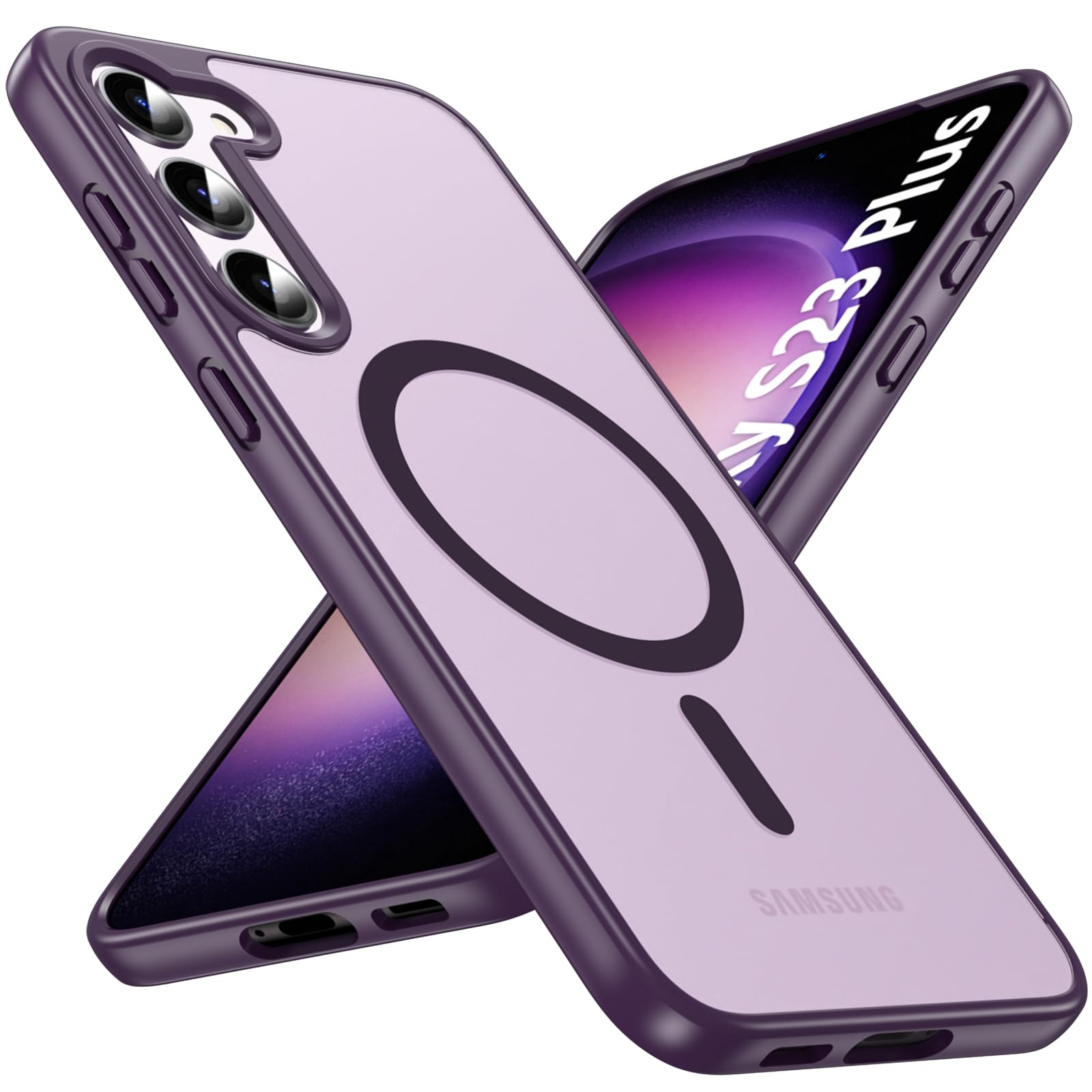 Photo 1 of OWKEY for Samsung Galaxy S23 Plus Case 6.6'', Magnetic S23 Plus Case Compatible with Magsafe, [Military Grade Shockproof] Translucent Back Slim Bumper Cover Phone Case Galaxy S23 Plus case, Purple