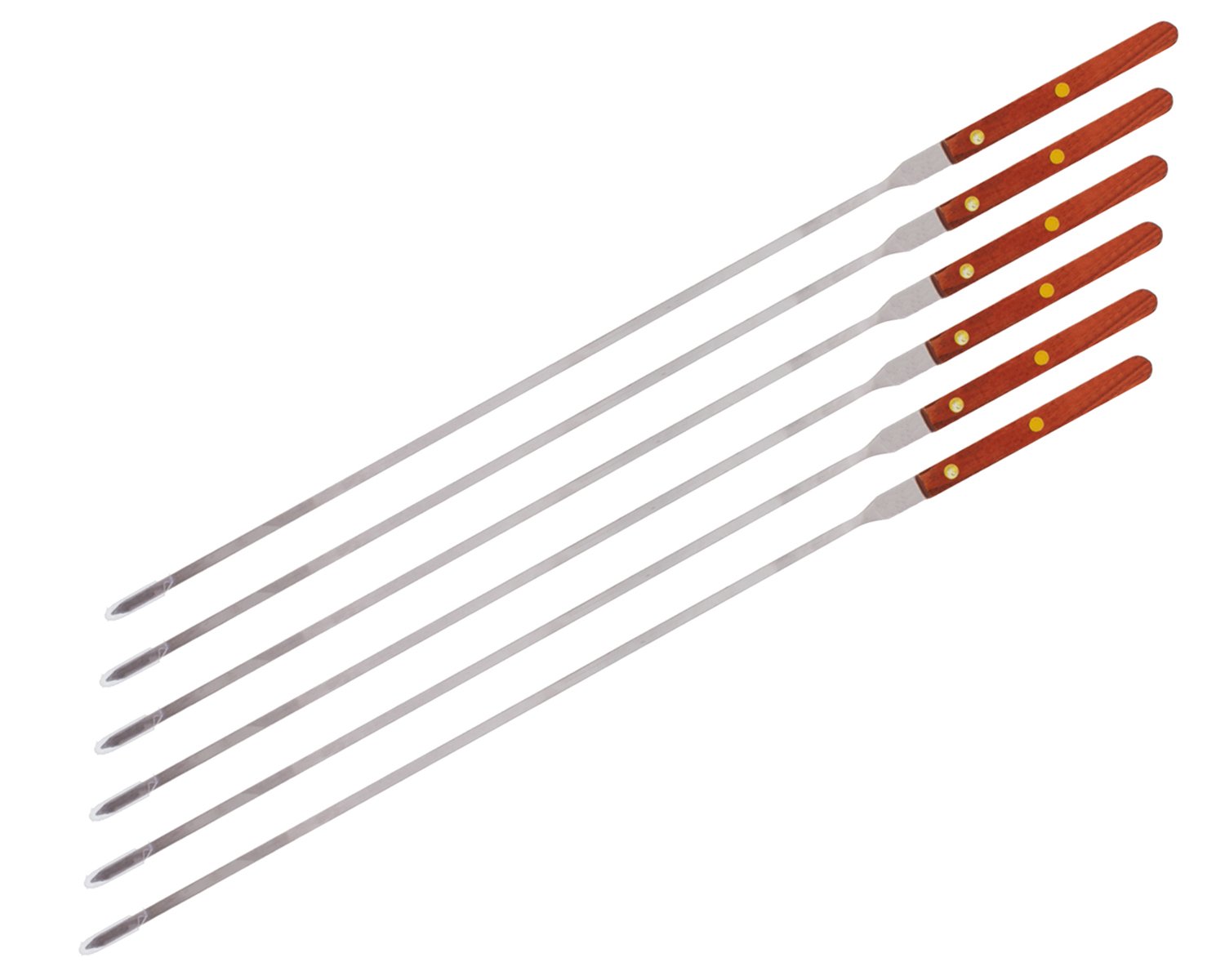 Premium Stainless Steel Wooden Handle BBQ Skewers for Shish Kebab, Turkish Grills & Koubideh, Brazilian-style BBQ, 23"x 1/4", Set of 6