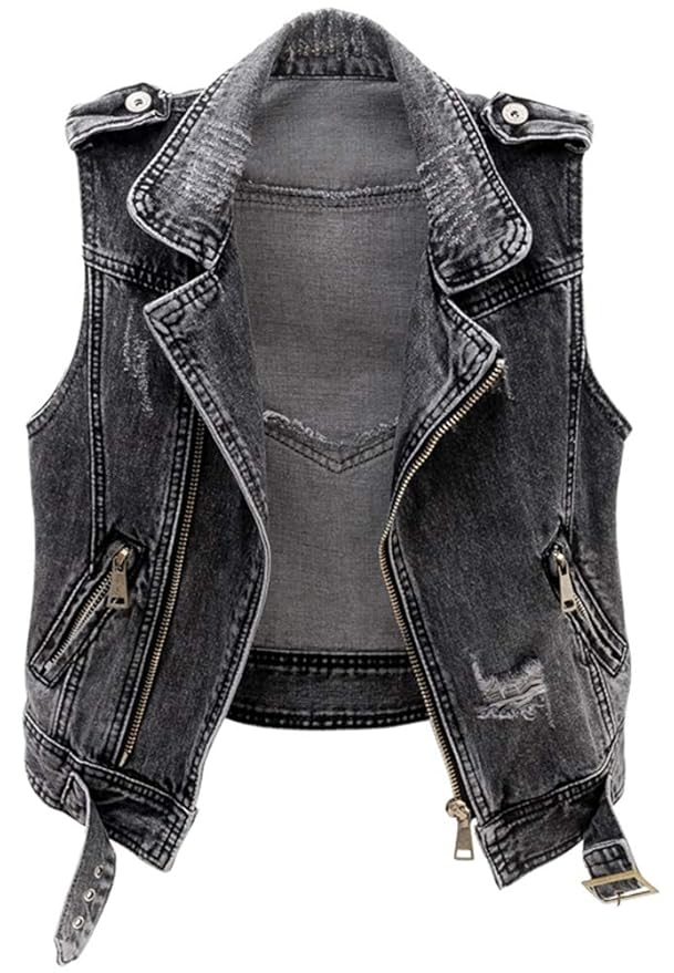 Buy Kedera Women Sleeveless Motorcycle Biker Denim Vest Zip Jean