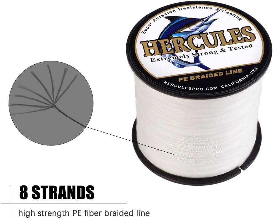 HERCULES Cost-Effective Super Cast 8 Strands Braided Fishing Line 10LB to 300LB Test for Salt-Water,109/328/547/1094 Yards(100M/300M/500M/1000M),Diam.#0.12MM-1.2MM,Hi-Grade Performance,Variety Colors