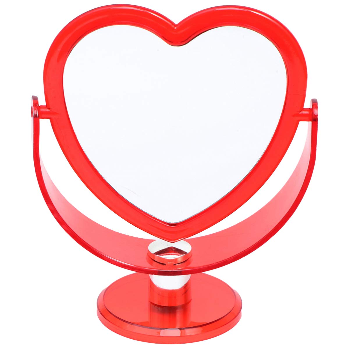 minkissy Acrylic Makeup Heart Mirror Double Sided Cosmetic Mirror Rotating Mirror with Stand for Dressing Table Red