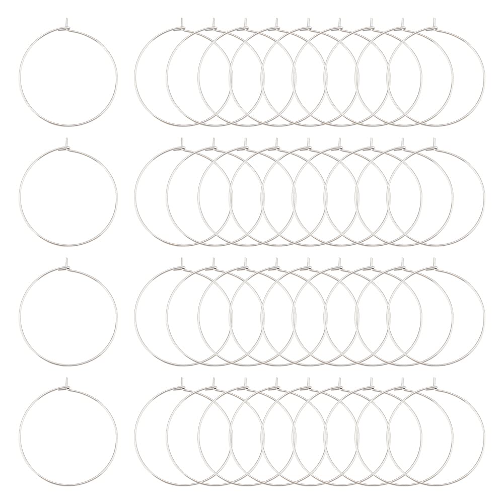 UNICRAFTALE 100pcs 30mm 304 Stainless Steel Hoop Earings Wine Glass Charm Rings Stainless Steel Color Metal Earring Ring for DIY Jewelry Making