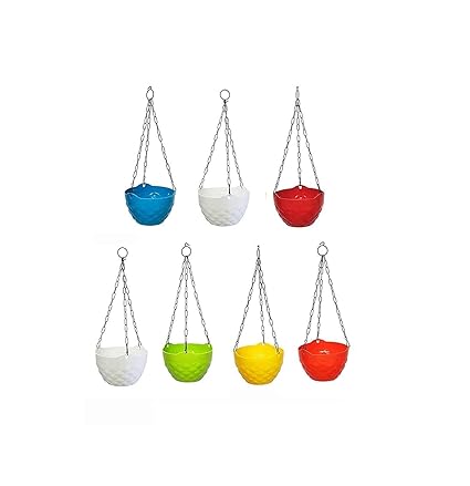 Abasr Diamond Hanging Baskets Rattan Waven Flower Pot Plant Pot with Hanging Chain for House, Garden and Balcony Decoration (Pack of 7)