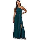 Adrianna Papell Women's One Shoulder Chiffon Gown | Long Evening Gown with Pleated Skirt, Fitted Bodice & Side Leg Slit, Hunter 6