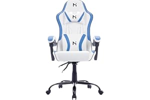 HLDIRECT Gaming Chair, Office Chair High Back Computer Chair Leather Video Game Desk Chair Racing Executive Ergonomic Adjustable Swivel Task Chair with Headrest and Lumbar Support, White Blue