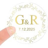 Personalized Transparent Waterproof Wedding Labels - Custom Gold Monograms Stickers for Envelope Seals, Cups, Cookies, Gifts, Party Decor