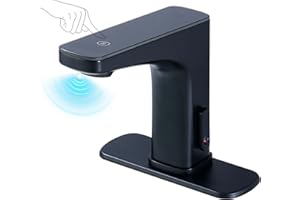 MONDAWE Touchless Bathroom Sink Faucet, Motion Sensor & Touch Activated Bathroom Faucet with Temperature Display Restroom Faucet for Home Commercial, Matte Black
