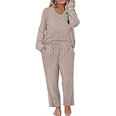 RITERA Womens Plus Size 2 Piece Outfits Lounge Sets Knit Sweatsuit Long Sleeve Pullover Tops Wide Leg Pant Pajama Sets XL-5XL