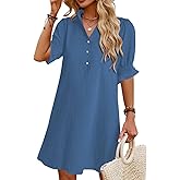Wkior Women's Casual Shirt Dress Button Down Ruffle Sleeve Shift Summer Mini Dresses with Pockets
