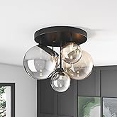 Aiwen 5-Light 17.71 in Black Semi Flush Mount Ceiling Light, Modern Ceiling Chandeliers with Globe Glass Shade, Farmhouse Cei