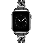 JR.DM Black Watch Bands for Women Compatible with Apple Watch 38mm 40mm 41mm 42mm(S10/11) Adjustable Metal Cowboy Steel Single Chain Bracelet for iWatch Series 11/10/9/8/7/6/5/4 SE 3/2/1(No Case)