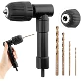 90 Degree Drill Adapter with 4 Bits for Tight Spaces | Keyless right angle adapter for drilling and driving in corners, cabinets, and other hard to reach areas