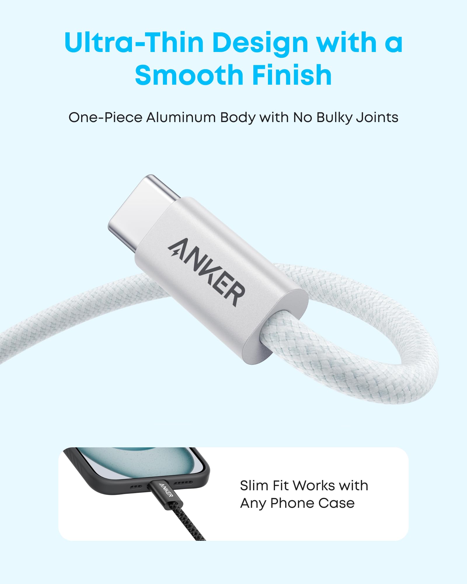 Anker Zolo USB to USB C Cable, Seamless CarPlay Connesction, Durable and Braided Type C Cable, Premium Look with Slim Connector, for iPhone 17/16 Series, iPad Pro, and More (Black, 3.3FT)