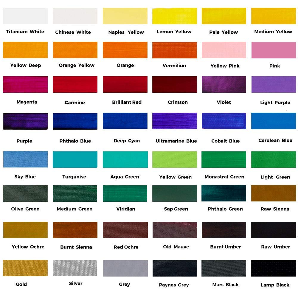 Mont Marte Signature Acrylic Paint Set, 48 Colors x 36 ml, Semi-Matte Finish, Suitable for Canvas, Wood, MDF, Leather, Air-dried Clay, Plaster, Cardboard, Paper and Crafts