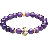 ZHOU LIU FU Sterling Silver Bracelets Amethyst Beaded Bracelets Cubic Zircon Bracelet Natural Gemstone Stretch Bracelet Crystal Jewelry for Women Mom Lover Birthday Aniversary 6.7inch/17cm
