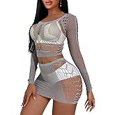 Buitifo Sexy Lingerie for Women Fishnet Babydoll Nightwear Exotic Top and Mini Skirt Set