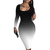 Nimsruc Womens Autumn Casual Sexy Long Sleeves Bodycon Dress Basic Pencil Midi Club Dresses