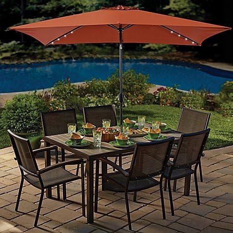 11-foot Rectangular Aluminum Patio Umbrella with 22 LED Solar Lights (Green)