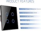 CNBINGO Touch Light Switch Black Tempered Glass 4-Gang 240V 500W/Gang view 4