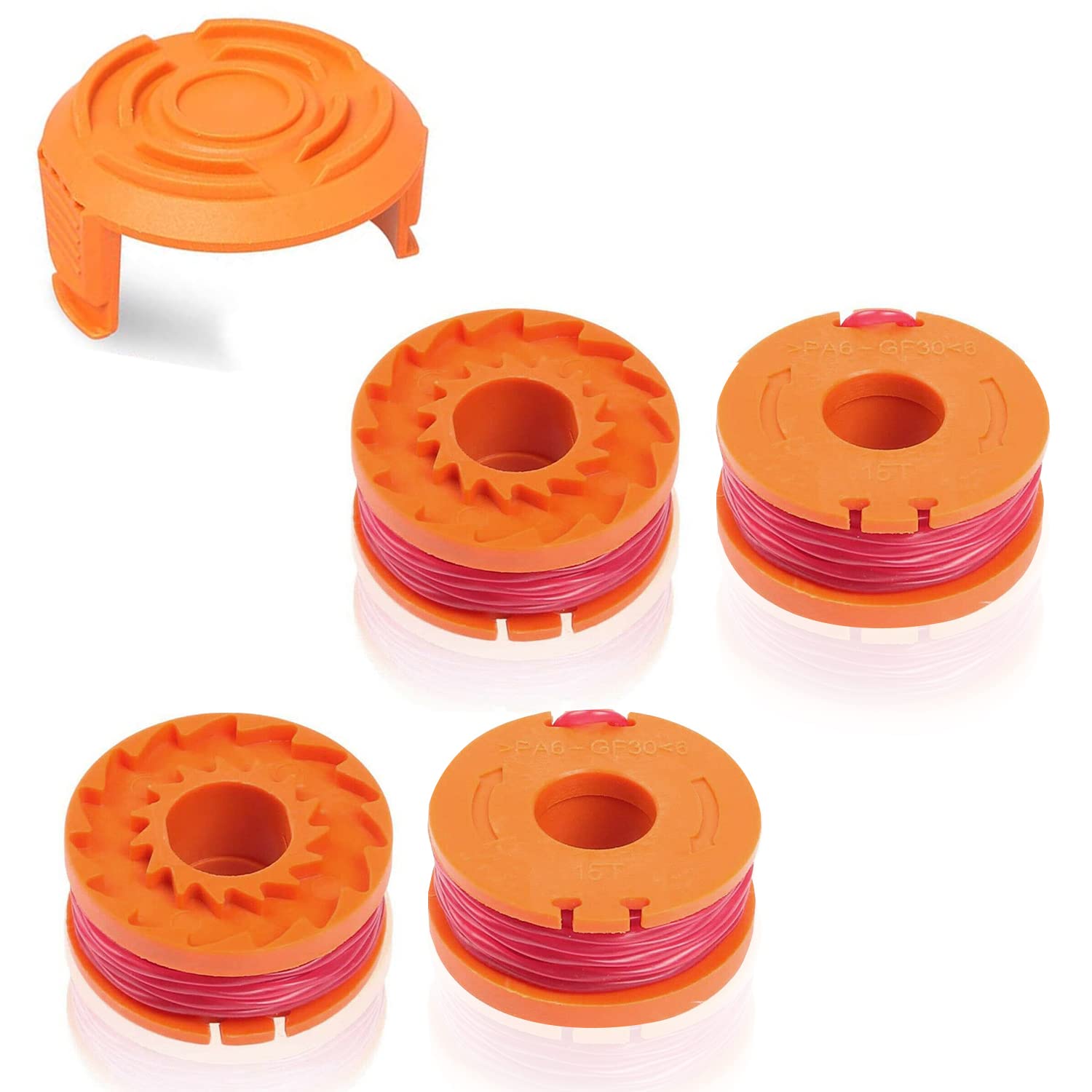Strimmer Spool,WA0004 Spool Line Compatible with 20V Worx Grass Trimmers Replace,WG151,WG163E.1,WG163E.2,WG163E.3,WG163E.6,WG163E.9 (4PCS+1COVER)
