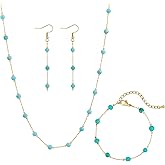 Krudan Turquoise Jewelry Set for Women Western Jewelry 18K Gold/Silver Plated Beaded Turquoise Necklaces for Women Boho Beach Choker Necklace