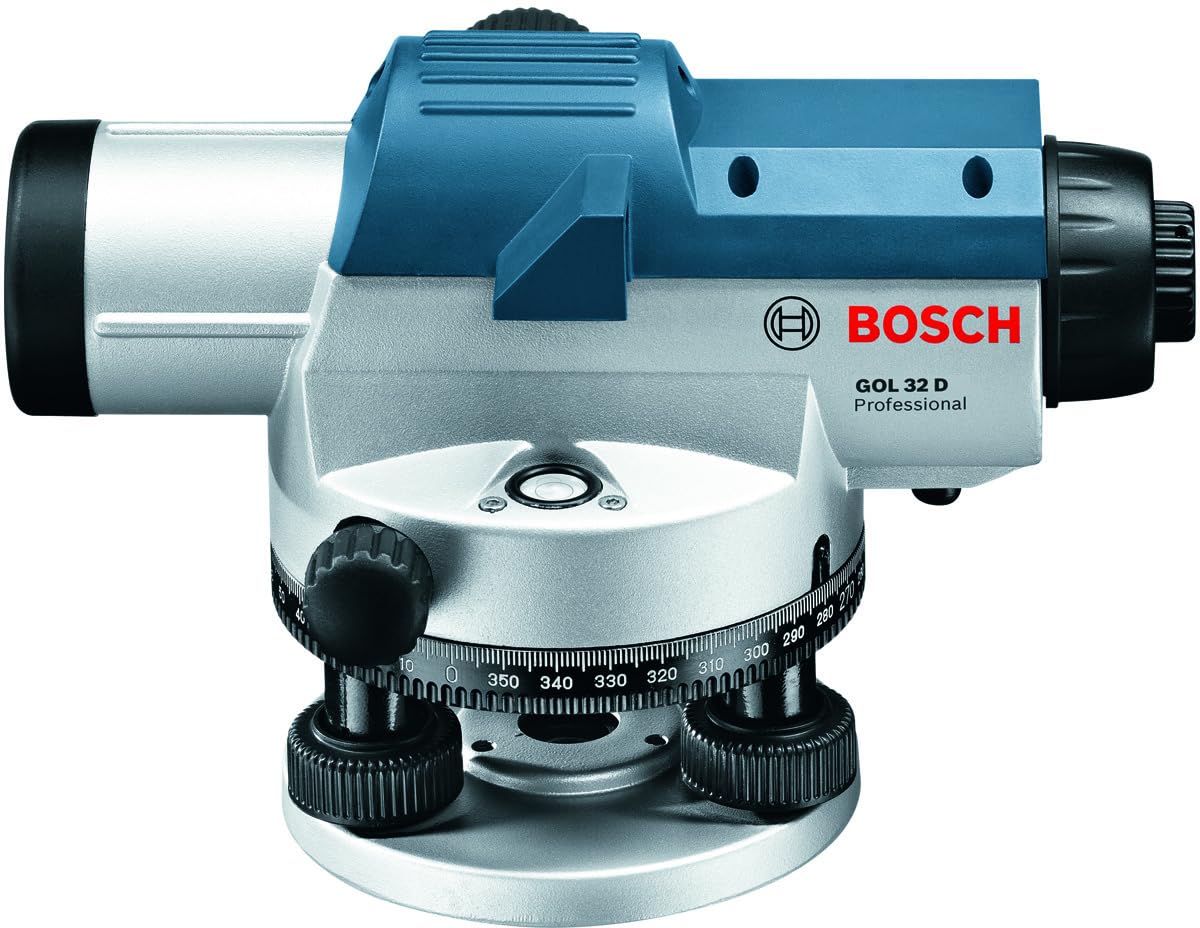 Bosch Professional Optisches Nivelliergerät GOL 32 D (32-fache Vergrößerung, Maßeinheit: 360 Grad, Arbeitsbereich: bis zu 120 m, im Transportkoffer)
