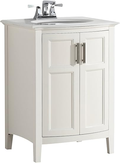 Simplihome Winston 24 Inch Contemporary Bath Vanity In Soft White With Bombay White Engineered Quartz Marble Top Amazon Com